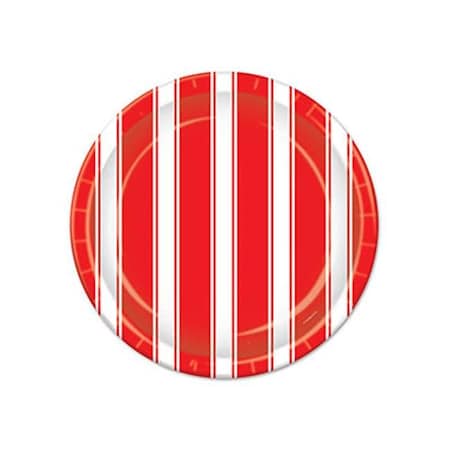 Beistle 58077 Red & White Stripes Plates; 7 In.; Pack Of 12